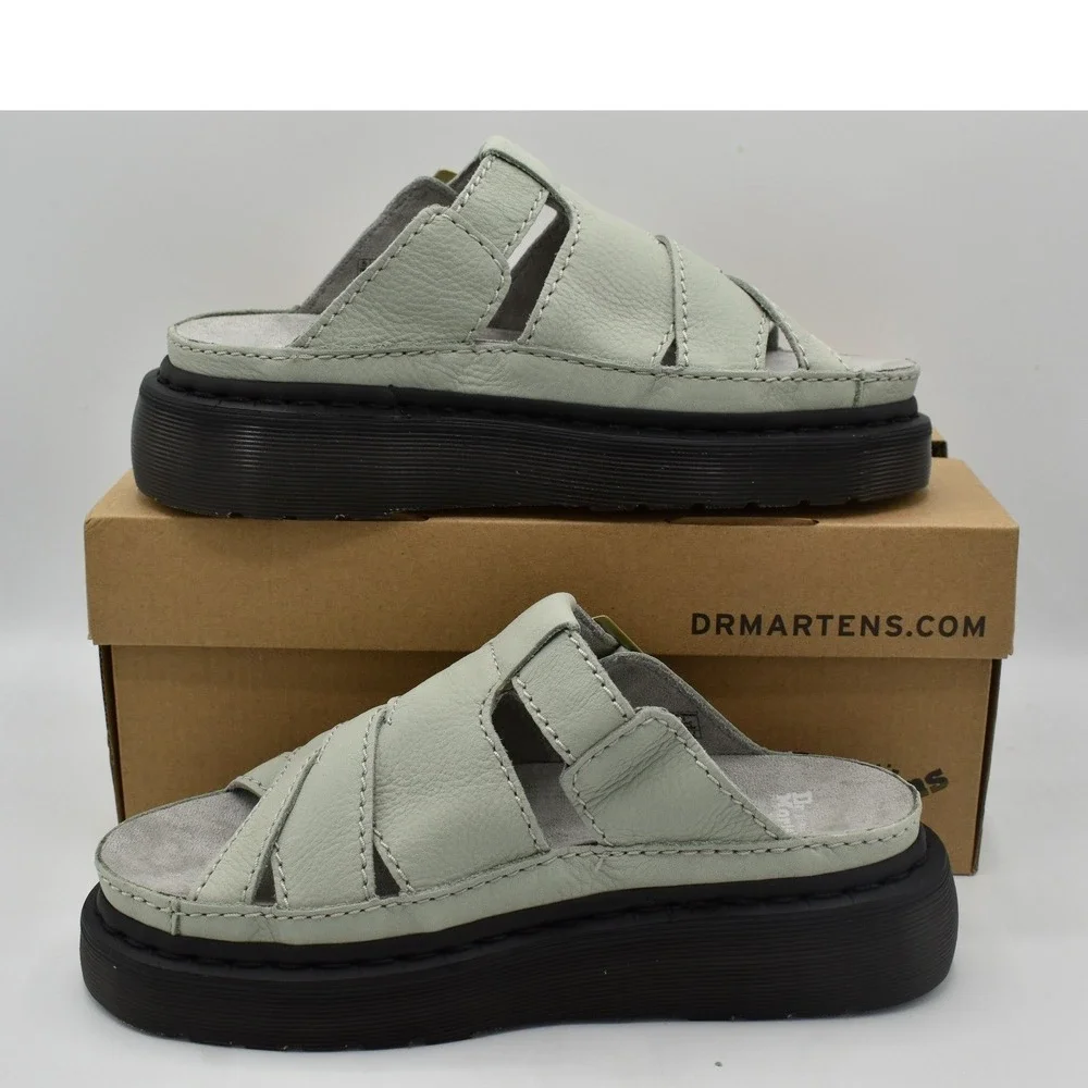 Dr. Martens Maxxy Slide Women 9 Sage Green Platform Fisherman Sandals NWB